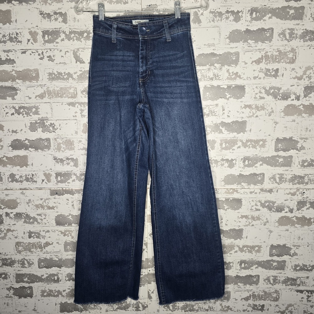 Oat New York Jeans Womens 0 Mid Rise Wide Leg Raw Hem Medium Blue Wash Boho